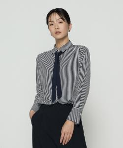 Рубашка с полосатым принтом «дешин» и бантом Comme Ca, цвет 09: Navy X White