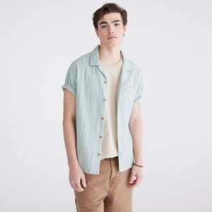 Мужская вышитая рубашка из газовой ткани с короткими рукавами и застежкой на пуговицы Aeropostale, цвет blue surf