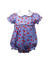 Школьное платье-комбинезон Baby Girl с яблоками в сине-красном цвете THE PROPER PEONY