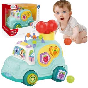 Автомобильный музыкальный сортировщик блоков с чередованием сенсорных молотков, фруктов, цветов, фигур на колесах Sferazabawek