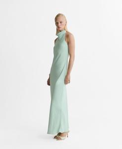 Женское атласное платье с воротником-халтером MANGO, Aqua Green