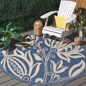 Ковер SAFAVIEH, 204 x 204 см, Courtyard Collection круглый blue / natural CY2961 floral для дома и улицы waterproof легко чистится для патио, заднего двора, прихожей