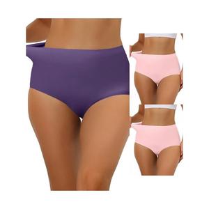 3 упаковки женских эластичных трусов с высокой талией, дышащее хипстерское нижнее белье без показа, разные цвета ALLEGRA K, цвет Mid Pink Dark Purple