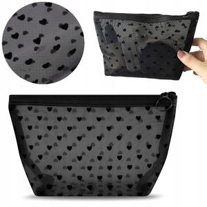 Косметичка в форме сердца на молнии с сеткой, черная, мини-трапеция Zzato Zorganizowany Dom