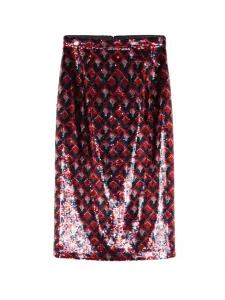 Юбка с пайетками и геометричным узором Nº21, красный