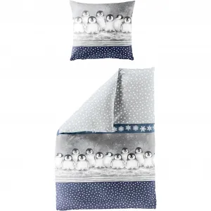Постельное белье BIERBAUM «3736», бобер, 100% хлопок, простое в уходе, уютное и теплое, с пингвинами, цвет blau