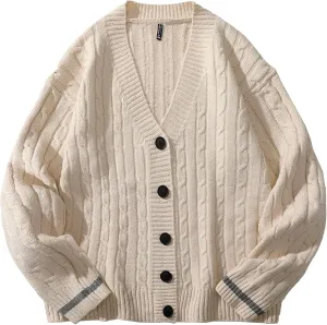 Мужской кардиган с V-образным вырезом, вязаный, свободного кроя