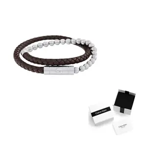 Матовый бисерный кожаный браслет Men's Coffee Calvin Klein