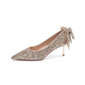 QITUMAUL Женские туфли на высоком каблуке шампань, цвет Champagne[Heel Height 6.5cm]