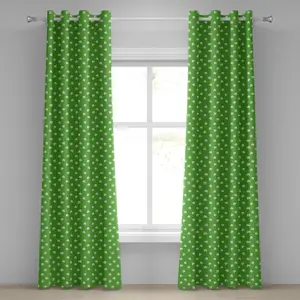 Ирландская штора на люверсах ABAKUHAUS, фон в горошек, с традиционным цветочным клевером, ретро-классика, декоративные двухпанельные шторы, 280 см x 245 см, цвет лаймово-зеленый и белый Abakuhaus
