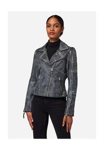 Женская кожаная куртка Стадд, косуха с заклепками на плече и спине RICANO, серый