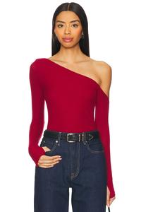 Асимметричный приталенный топ magdaleno с открытыми плечами и длинными рукавами Michael Lauren, бордовый