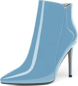 Женские ботильоны MERRORI на молнии с острым носком, однотонные, повседневные, для свиданий, с лаковой отделкой, на шпильке, высоким каблуком 10 см, Light Blue