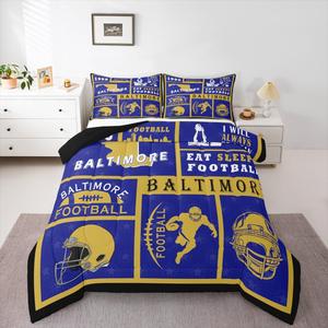 Erosebridal Футбольный комплект постельного белья для детей, реверсивный спортивный набор с пододеяльником и наволочками, бренд Baltimore, Blue Yellow