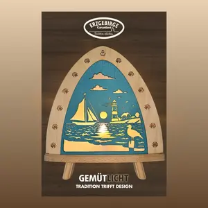 Светодиодный декоративный светильник Маяк - морской стиль, ШxВxГ: 30x32x6 см E14 декоративная лампа из Эрцгебирге, бук Weigla, Natur-Blau