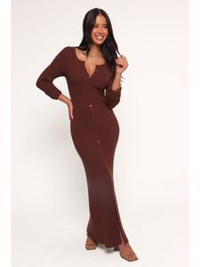 Женское трикотажное макси-платье Marshall с пуговицами Petal and Pup, Chocolate