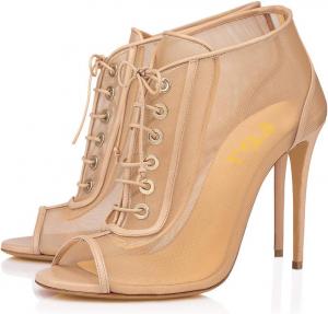 FSJ сексуальные ботильоны на шнуровке, с сеткой, открытым носком, на высоком каблуке-стилетто, с вырезами, короткие сапожки, вырезанные туфли, с ремешками, летние, для женщин, для вечеринок, выпускных и свадеб, размеры US 4-15, Beige
