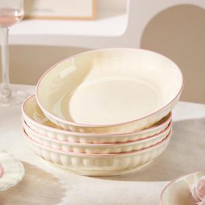 Ceramics Высококачественные керамические пиалы для дома, стильные обеденные миски 2025, набор посуды с глубокими тарелками и супницами, Pink Beauty 20 см глубокая тарелка - 6 предметов