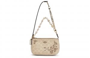 COACH Покрытая тканью маленькая сумка через плечо Mahjong Sets для женщин малого размера Sand & Chalk White