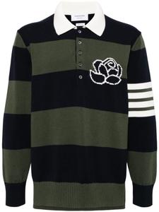 Полосатый свитер-поло с символикой розы Тома Брауна Thom Browne, синий