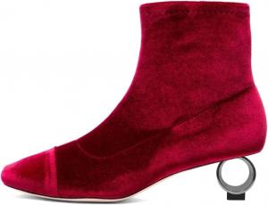 Женские ботильоны XYD с низким каблуком, с круглым носком, квадратным закрытым носом, боковой молнией, на щиколотке, повседневная модная обувь, Berry Velvet