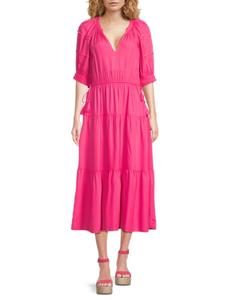 Платье миди с завязками по бокам и ярусами Area Stars, фуксия