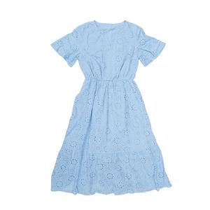 Женское платье с вышивкой летнее повседневное с v-образным вырезом короткий рукав силуэт а-силуэта кружевное струящееся пляжное миди Inspire Chic, Sky Blue