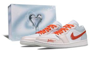 Jordan Баскетбольные кроссовки Air 1 Litchi Summer, износостойкие, низкие, винтажные, мужские, белые, оранжево-синие