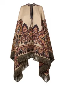 Кейп с жаккардовым узором в цветы и пейсли Etro, нейтральный
