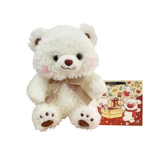 Мягкая и милая плюшевая кукла медвежонок высотой 30 см OU DI PIG, White+Scarf Puppy New Year Shopping Bag