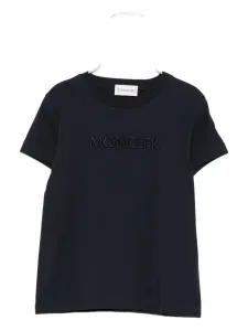 Футболка из хлопка с вышитым логотипом Moncler Enfant, синий