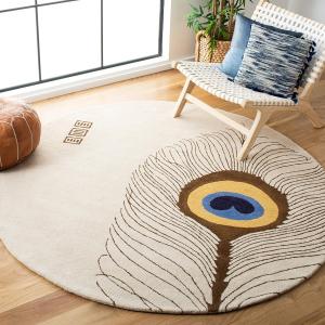 Ковер SAFAVIEH, 183 x 183 см, Soho Collection, Beige & Brown, ручной работы из шерсти и вискозы, идеален для помещений с высокой проходимостью в гостиной, спальне (SOH787A)