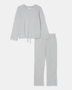 Длинная пижама для девочки из разрезанного трикотажа Cotton Juice, светло-серый