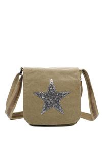 Сумка-мессенджер из парусины через плечо с кисточкой и тройной молнией в виде звезды Fontanella Fashion, бежевый