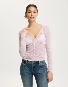 Сетчатая застежка на пуговицы Cotton On Alix с длинным рукавом, фиолетового цвета