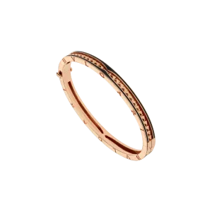 Браслет b.zero 1 rock из розового золота 18 карат с черными керамическими профилями и спиралью с заклепками Bulgari