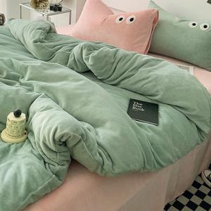 LUOLAI HOME Комплект постельного белья, 4 предмета, простыня на резинке 150x200 см, для матраса 200x230 см, светло-зеленый, светло-розовый