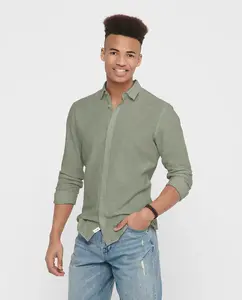 Мужская льняная рубашка стандартного кроя с длинными рукавами Only & Sons, светло-зеленый