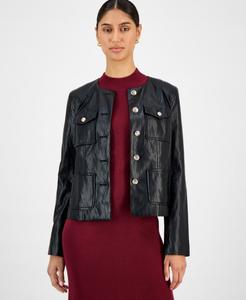 Женская куртка из искусственной кожи с пуговицами спереди T Tahari, Black