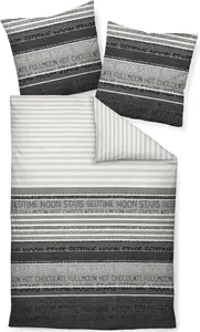 Постельное белье из фланели Janine Edel Davos - в полоску разных оттенков серого с надписью 200 х 200 см в полоску разных оттенков серого с надписью Original Janine