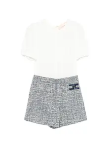 Комбинезон с короткими рукавами и нашивкой-логотипом Elisabetta Franchi La Mia Bambina, белый