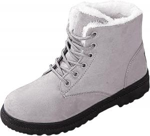 Женские зимние боевые ботильоны ZSpzx, замшевые, на шнуровке, с теплой толстой меховой подкладкой, с круглым носком, на массивном каблуке, короткие модные удобные водонепроницаемые уличные ботинки с противоскользящей подошвой, Grey
