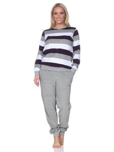 NORMANN Длиннорукавная пижама из махровой ткани с манжетами и полосатым узором фиолетового цвета