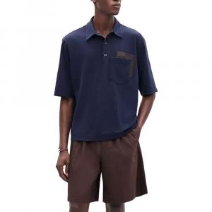 Hermes Мужские рубашки-поло синего цвета, воротник средней высоты