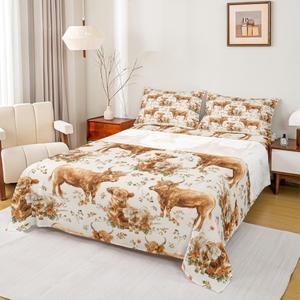 Erosebridal Комплект постельного белья Highland Cow с принтом коров в деревенском стиле, Brown Green