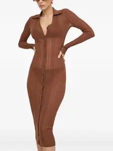 Рифленое миди-платье на пуговицах Pinko, коричневый