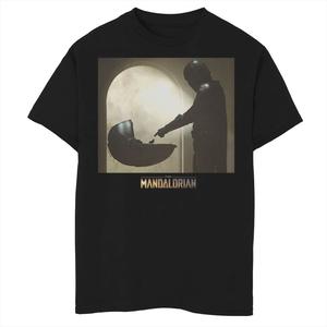 Футболка с логотипом и графическим рисунком для мальчиков 8–20 лет, Звездные войны, мандалорец, ребенок, также известный как Baby YodaScene Star Wars, черный