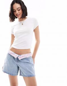 Мешковатые джинсовые шорты Hollister с низкой посадкой, светло-синего цвета