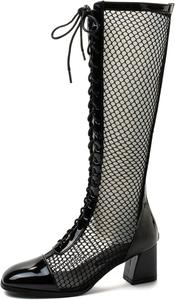 Женские ботильоны Gicoiz с квадратным носком, элегантные, на шнуровке, с вырезами, из лакированной кожи, Black Knee 2