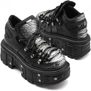Готические панк ботильоны на массивной платформе из искусственной кожи PU для женщин, для фестивалей и рейвов, с подошвой Reactor 3 дюйма и промышленной металлической фурнитурой CTKVbmeoi, Black01